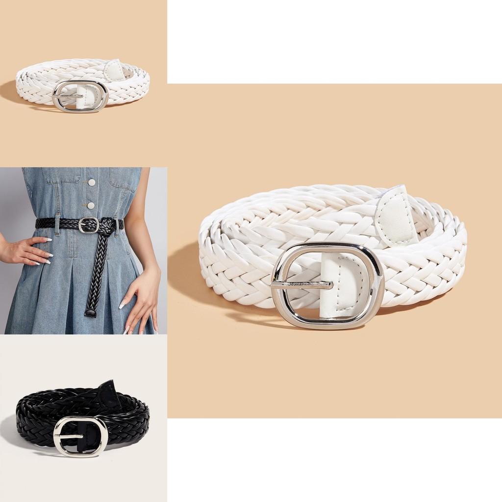 Панк Стиль Черный Плетеный Пояс из Полиуретана с Пряжкой из Сплава для Уличной Одежды и Повседневных Нарядов