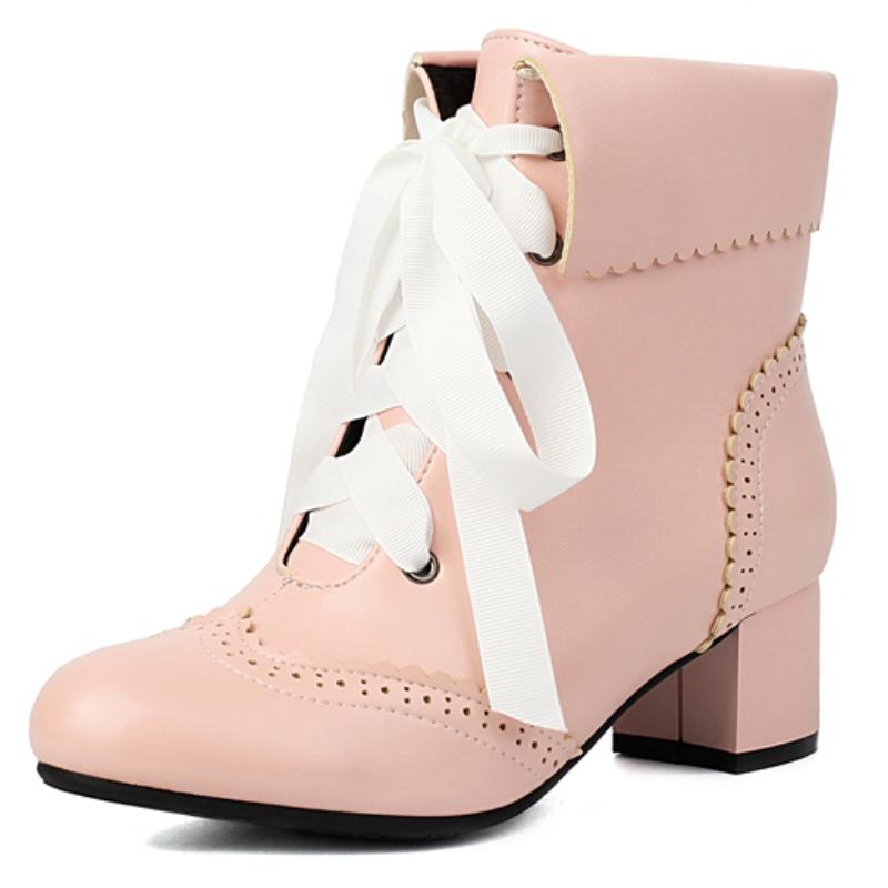 Белые ботильоны для женщин Лолиты Осень Зима 2024 Черные Розовые Короткие Ботинки Низкий Каблук Обувь Обувь Девушки Водонепроницаемые