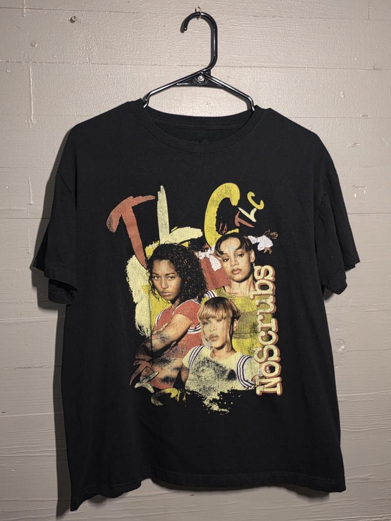 TLC Большая футболка No Scrubs Черная с коротким рукавом Стиль 90-х Графическая футболка R&B Рэп