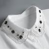 Front Tie White Fake Collar Stand Beads Detachable Collar Fake Women Vintage Crystal Lace Ladies False Blouse Collar Half Shirt