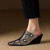 Мода 2025 Новая Обувь из Натуральной Кожи Женские Тапочки Клинья Высокий Каблук Острый Носок Мюли Женские Офисные Туфли Слайды Женские