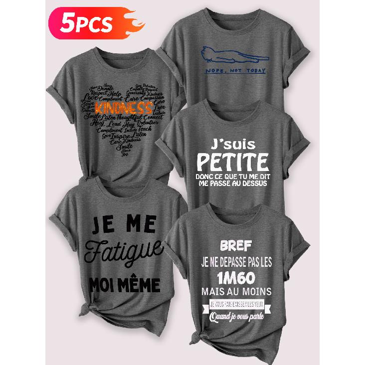 Lele Orientation Five-piece set for beautiful women T Shirt Multilingual, laid-back vibe, heartwarming handwritten letters, vintage print Summer