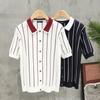 Европейская и американская мужская мода 2025 Лето Новая мужская футболка Однотонная с коротким рукавом Вязаная рубашка поло В полоску Свободный отложной воротник Топ