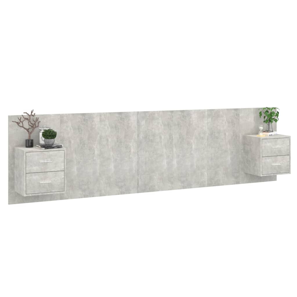 Headboard with Nightstands Concrete Grey Engineered Wood