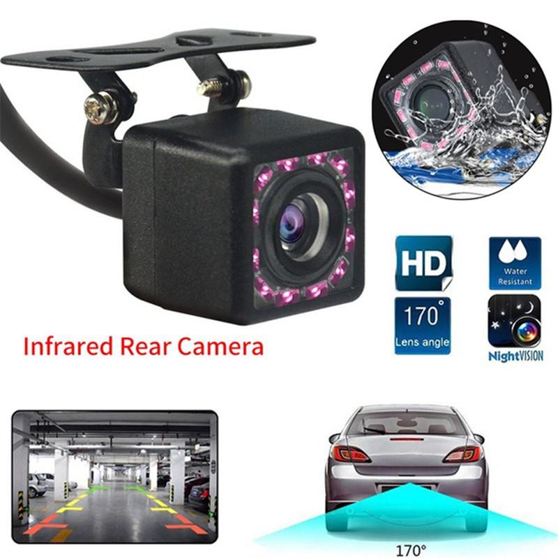 Универсальная автомобильная камера заднего вида с 12 светодиодами, инфракрасная лампа ночного видения, водонепроницаемая 170 °, широкоугольная HD камера заднего вида с линиями шкалы расстояний