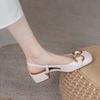 Retro French Horse Collar Buckle Soft Bag Sandals Women's Summer Mid-heel Soft-soled Comfortable Square Toe Back Empty Thick-heeled Single Shoes