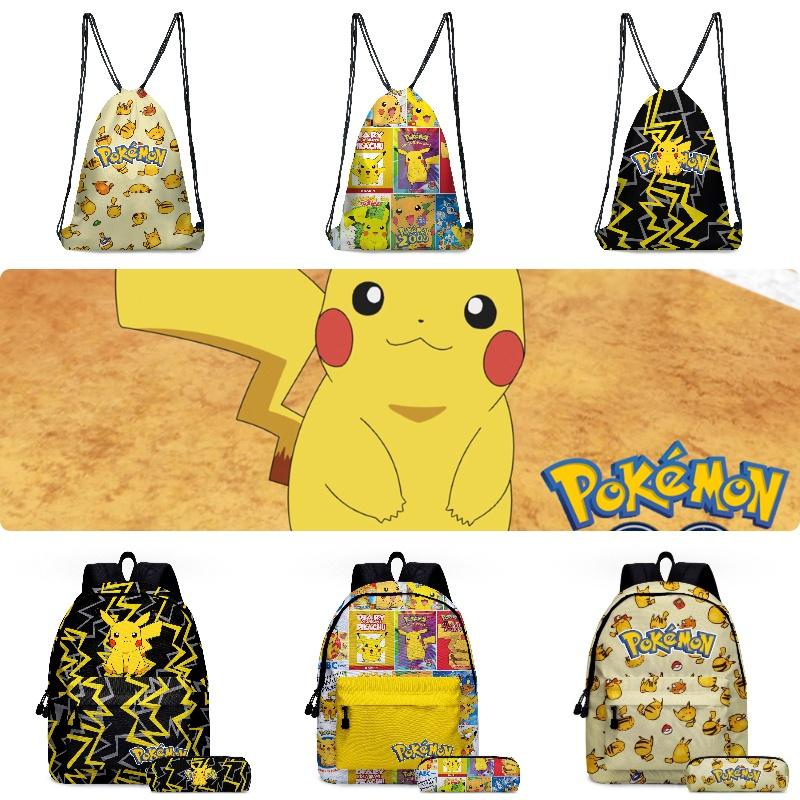 Милая мультяшная сумка-мешок Пикачу Модный полиэстеровый рюкзак для спорта Доступен в нескольких цветах