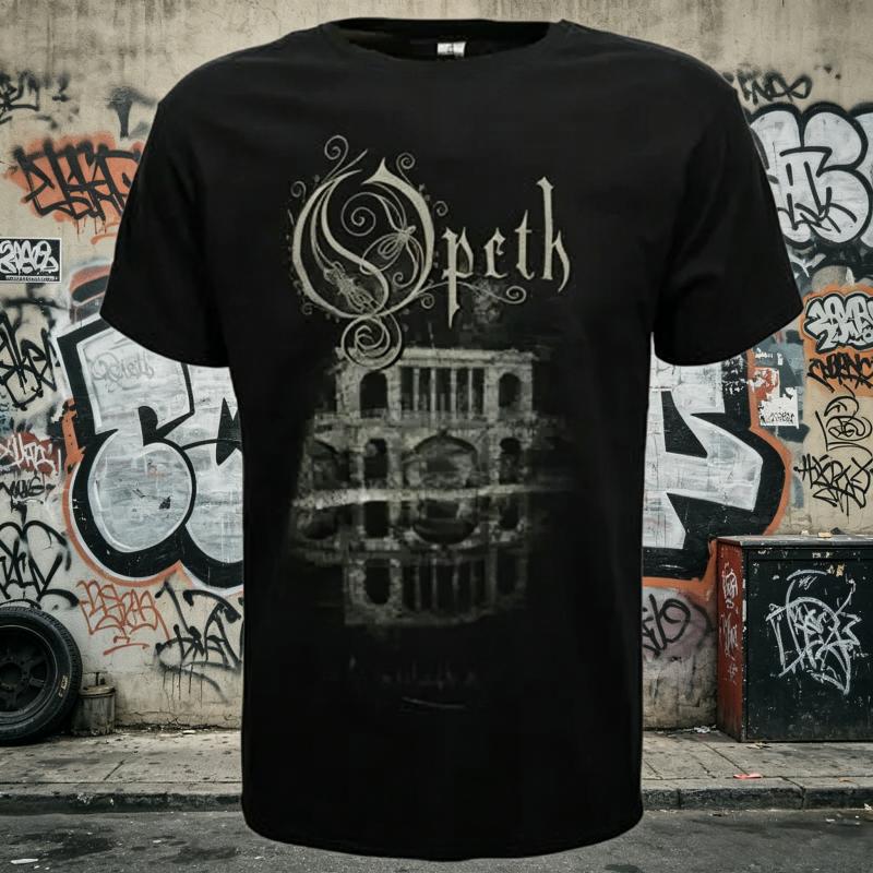Retro Opeth Unisexsion Print T Shirt Unisex Progressive Metal Hip Hop Streetwear Vintage Grey Building Graphic Black Short Sleeve Tee