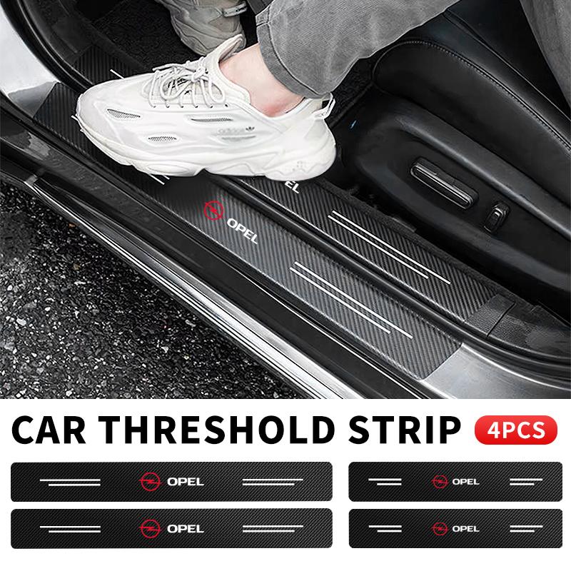 4Pcs Carbon Fiber Car Door Threshold Plate Stickers For Opel Corsa Astra Insignia Vectra Zafira Meriva Mokka Grandland Vivaro Su0