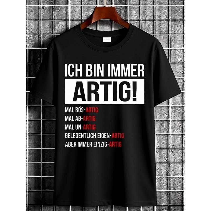 Men's Crew Neck Short Sleeve T-Shirt - Featuring German Phrase 'ICH BIN IMMER ARTIG' - 100 - Comfortable Fit - Fashionable Casual Attire Holiday