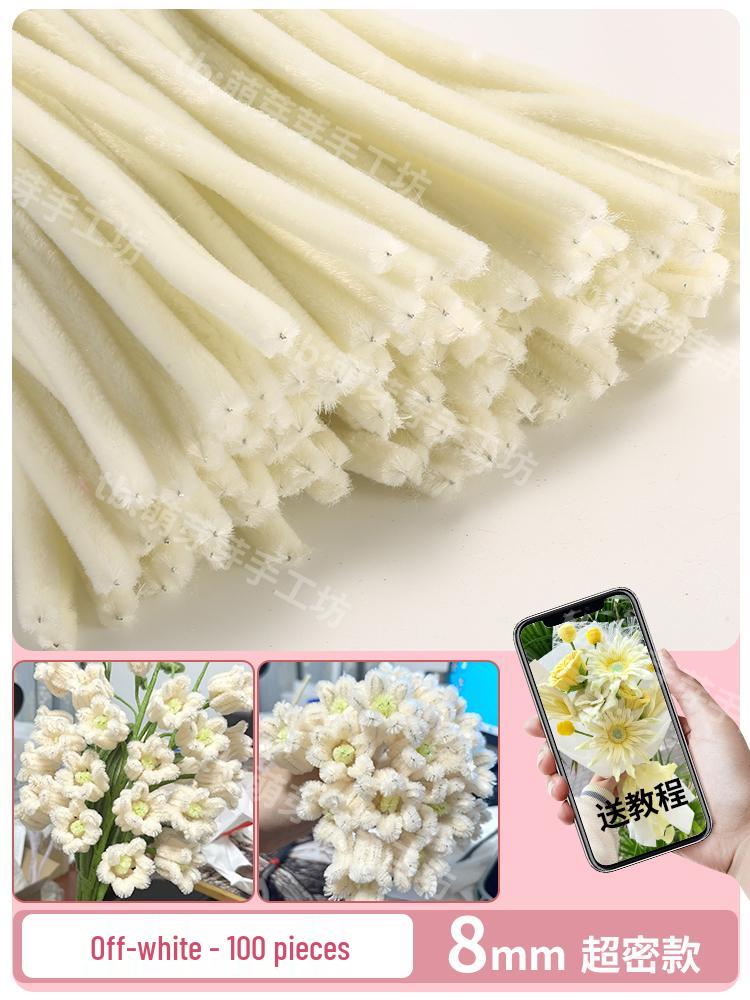 Thickened White Chenille Pipe Cleaners - Mixed Colors for DIY Bouquet Crafts
