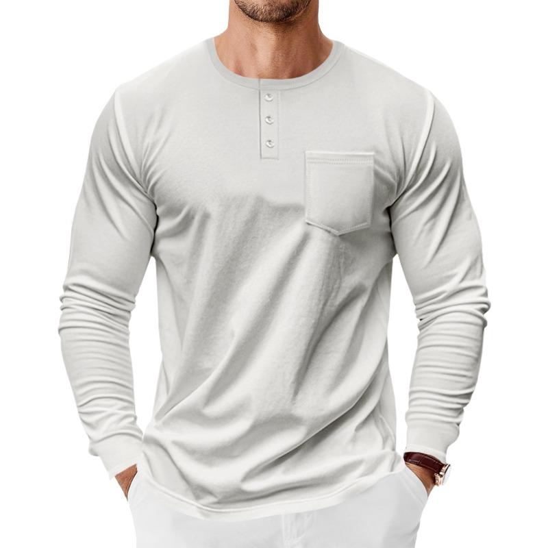 Мужская рубашка-henley с длинным рукавом Свободная футболка с карманом для весны и осени