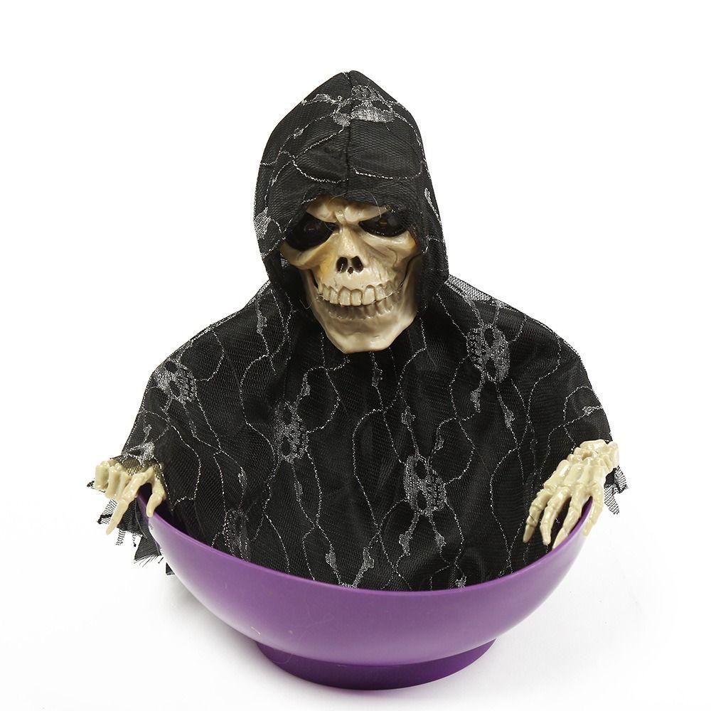 Electric Skeleton Halloween Candy Bowl Glowing Plastic Fruit Bowl Battery Powered Halloween Ghost Ornament Gift