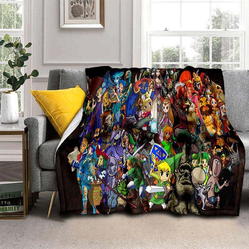 Fantasy Z-Zelda Style Vintage 3D Game Throw Blanket – Super Soft Flannel Plush for Couch, Bed, Game Room, Picnic & Gamer Gift