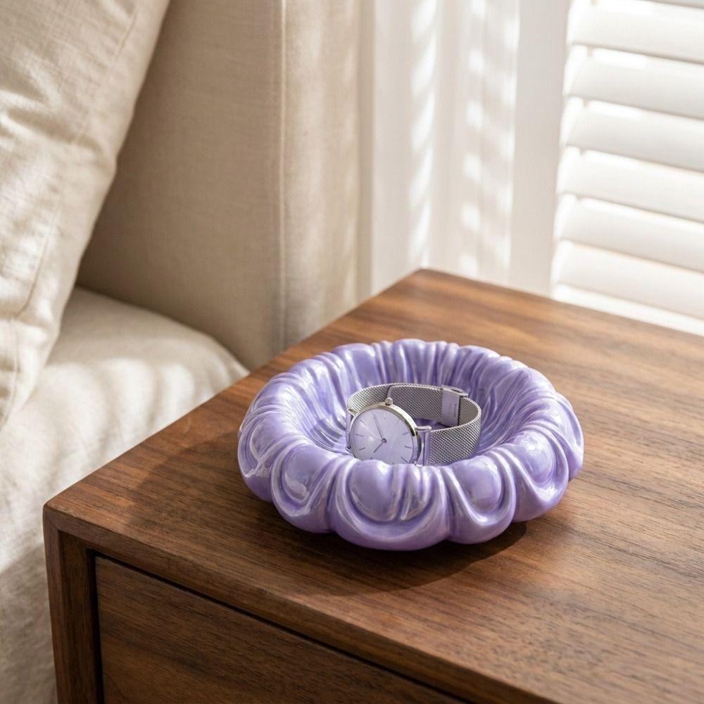 Satin Stripe Jewelry Display Tray Flower Shaped Decorative Bowls Jewelry Organizer Desktop
