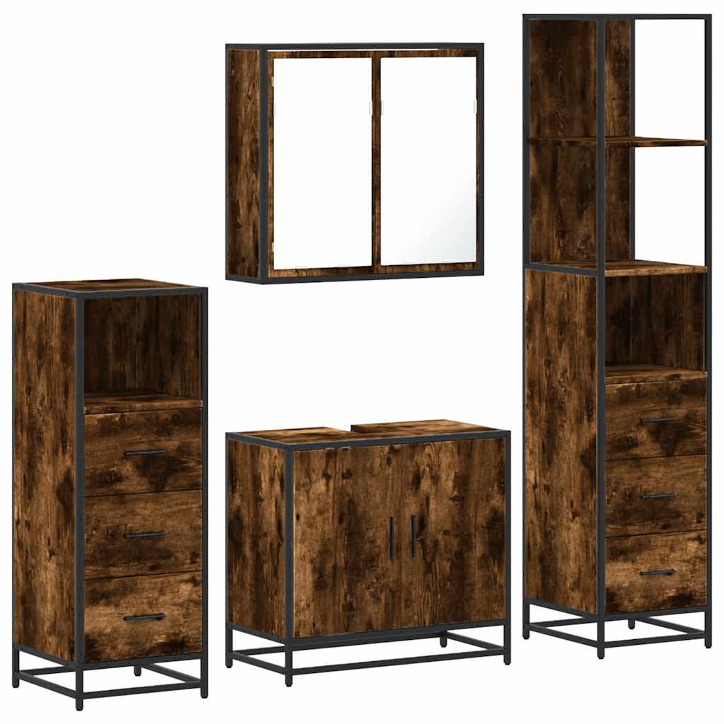 4 Piece Bathroom Furniture Set Smoked Oak Wood Based Material