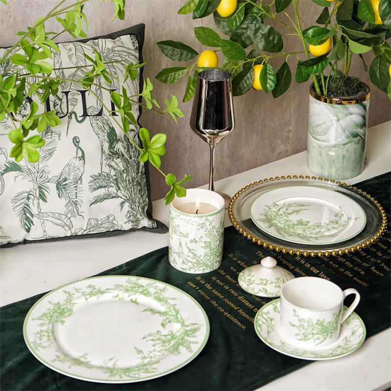 8 inch / 10inch Lily of The Valley Plates Dinner Steak Cake Dish Dessert Plates Coffee Cup and Saucer Tableware Set