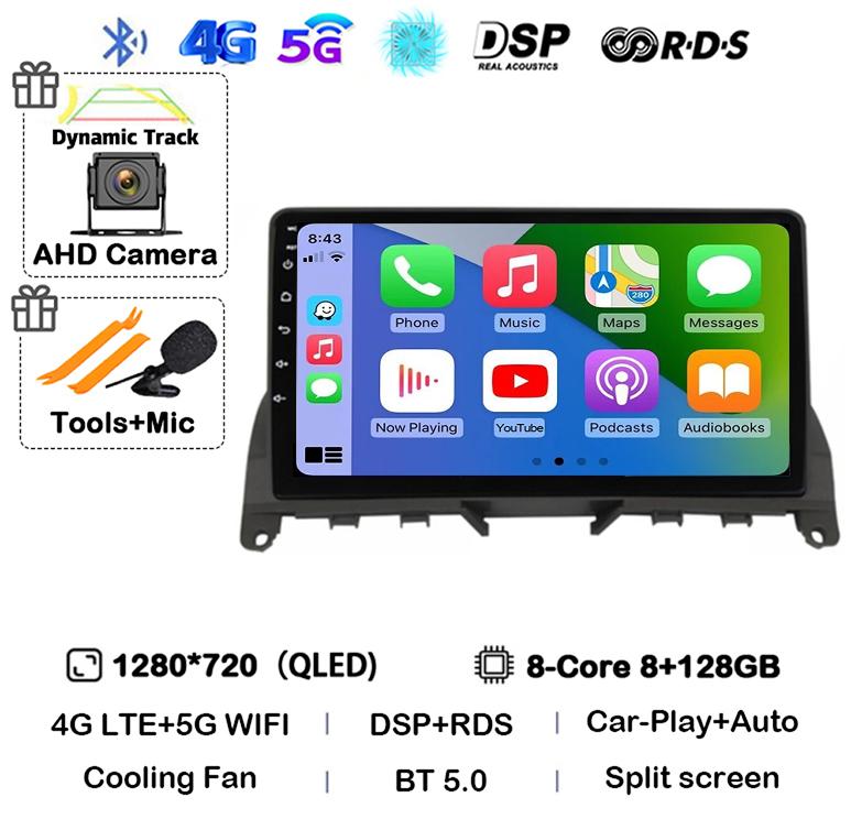 Android 14 Carplay Auto For Mercedes Benz C Class 3 W204 S204 2006-2011 Car Radio Autoradio Stereo Multimedia Player WIFI+4G DSP