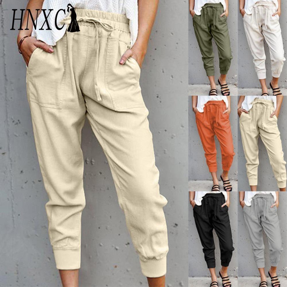 HNXC Летние женские свободные брюки большого размера однотонные простые на шнуровке прилегающие повседневные брюки-капри