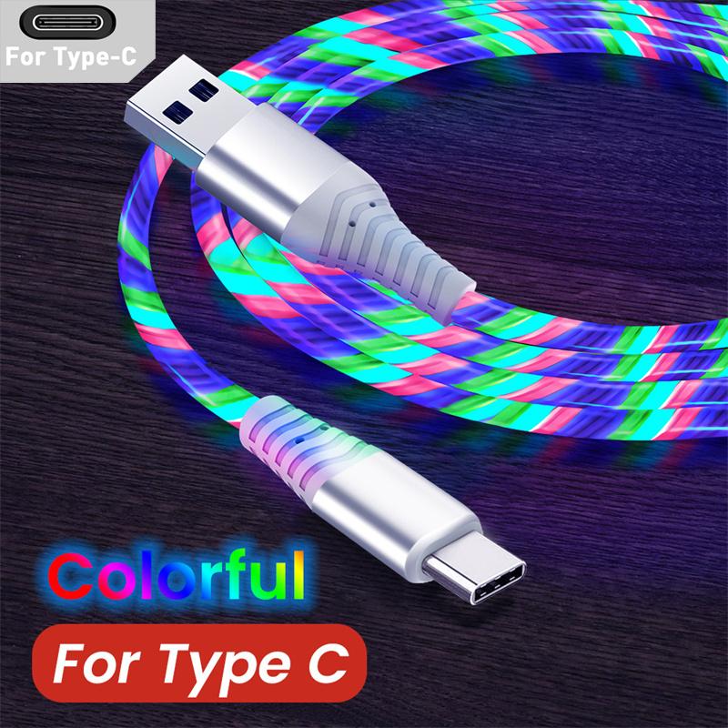 Светящийся кабель LED Micro USB Type C Cable 3A для быстрой зарядки iPhone Samsung Xiaomi OPPO Flowing Streamer USB C Cord 2M