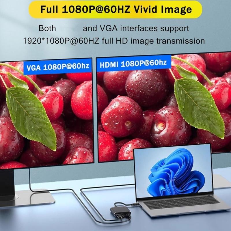 Портативный VGA-конвертер с поддержкой аудио 1080P, Plug and Play для различных систем