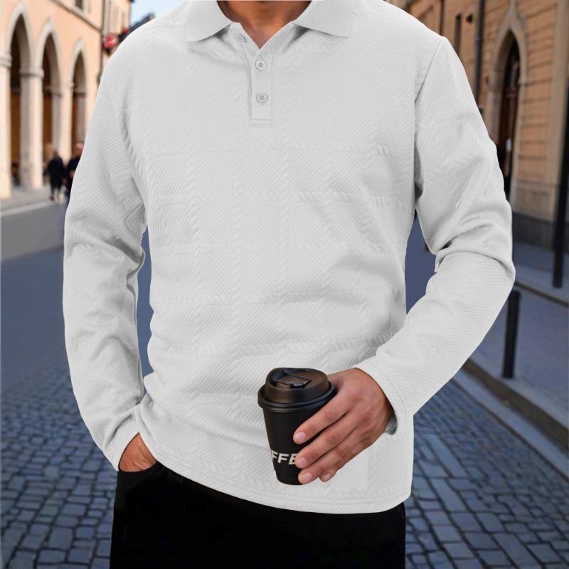 Men S Long Sleeve Turn Down Collar Polo Shirt Casual Spring Autumn