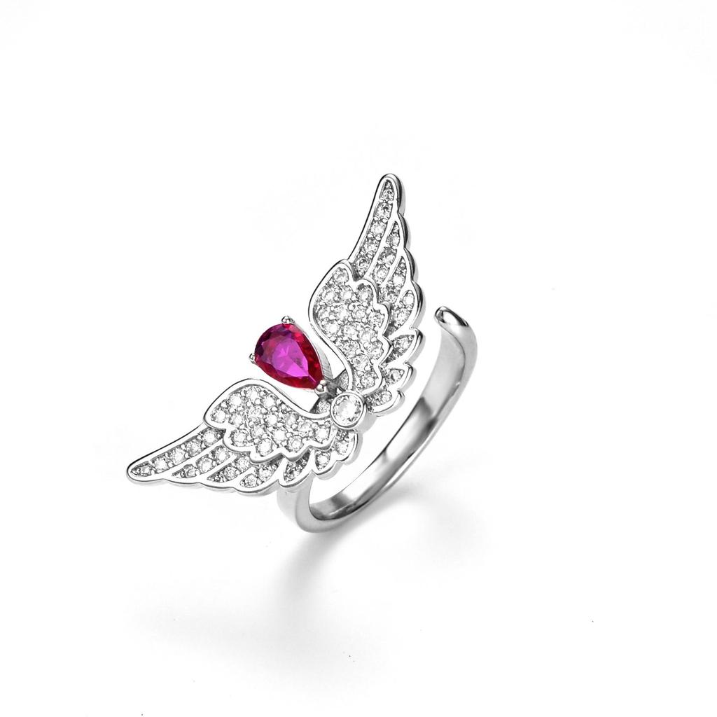 Women's Angel Wings Diamond Open Ring - European & American Cold Style