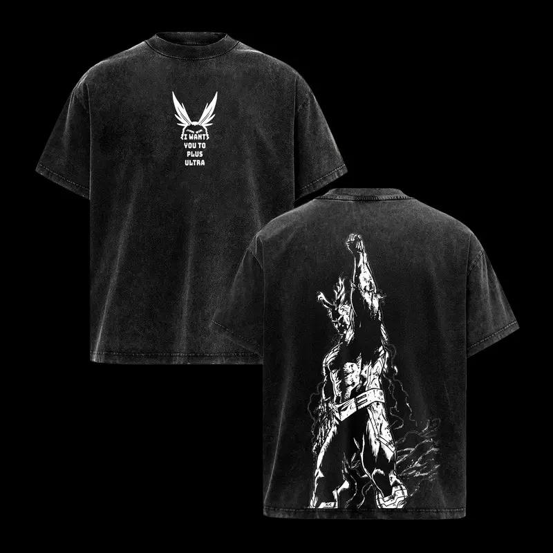 Аниме Моя геройская академия Футболка с принтом Всемогущего Мужская с коротким рукавом Одежда Повседневная Хлопковая футболка Ретро Выстиранная футболка Топы Харадзюку