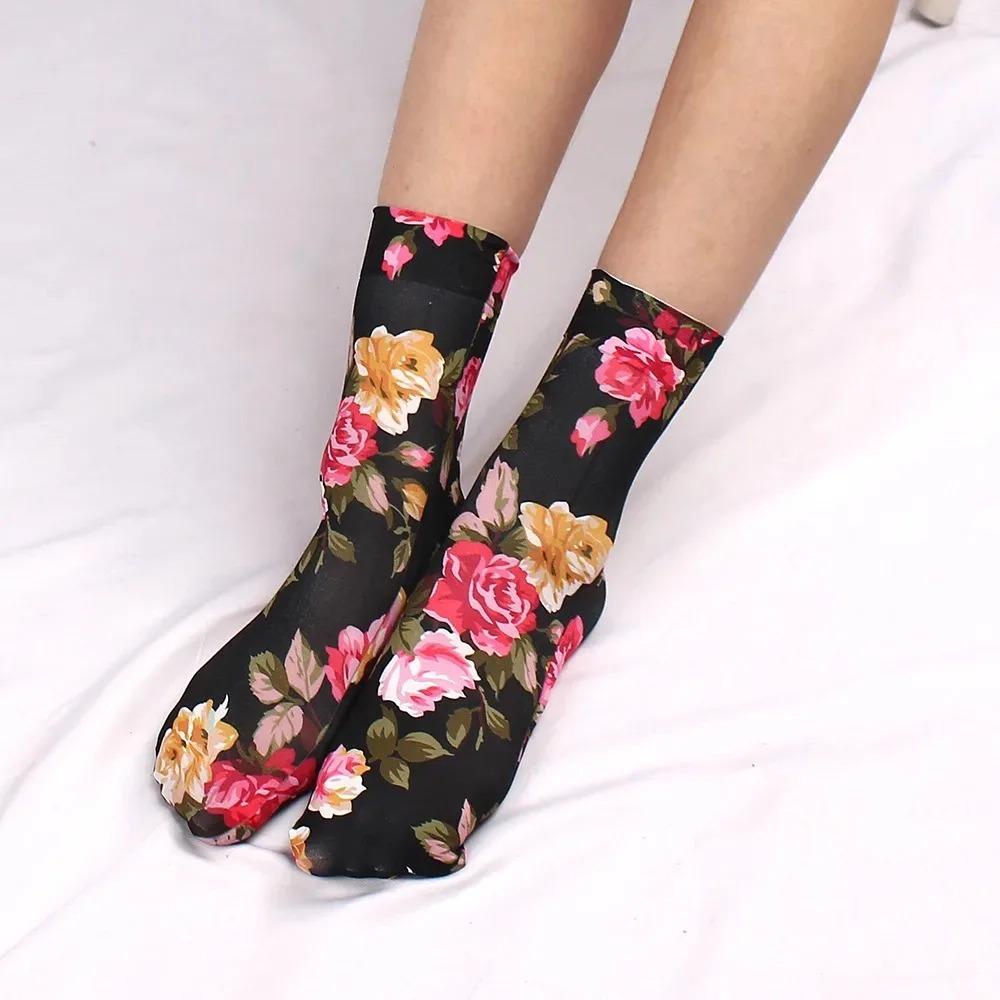 1 Pairs Leopard Floral Print Short Socks Summer Sheer Single Shoe Short Stockings High Elastic Comfort Breathable Socks
