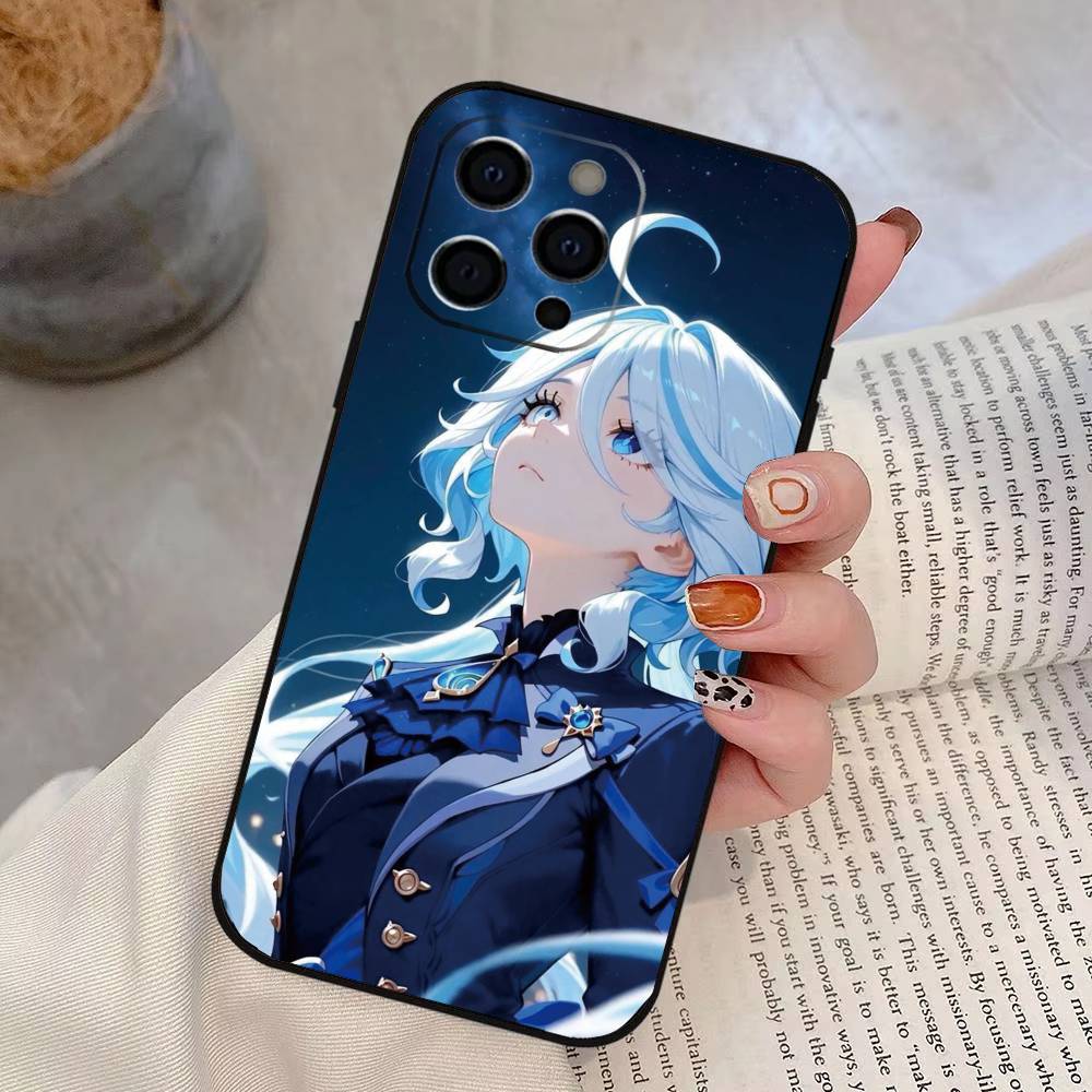 Genshin Impact Фурина Чехол для телефона для iPhone 17,16,15,14,13,12,11 Plus,Pro Max,XS,Мягкий силиконовый черный чехол