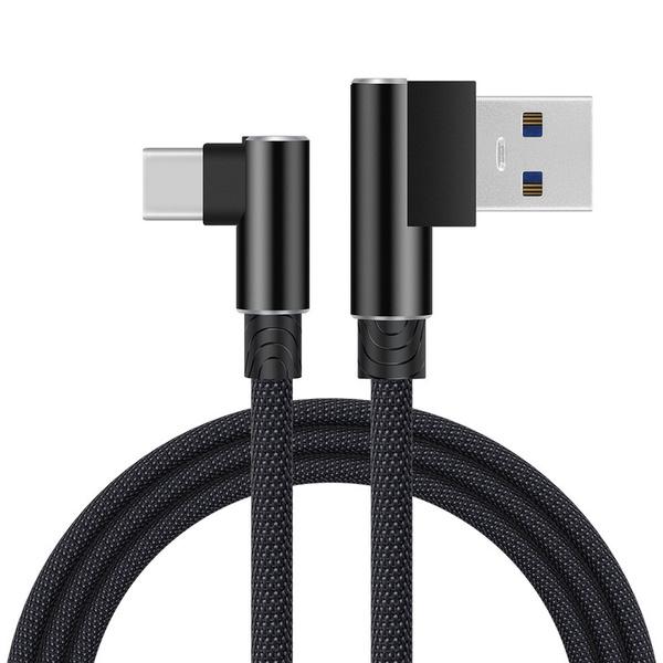 Extra Long L Type Curved Braided USB Cable for IPhone Samsung L Huawei L Fast Charging Cable Micro C Type USB Cable
