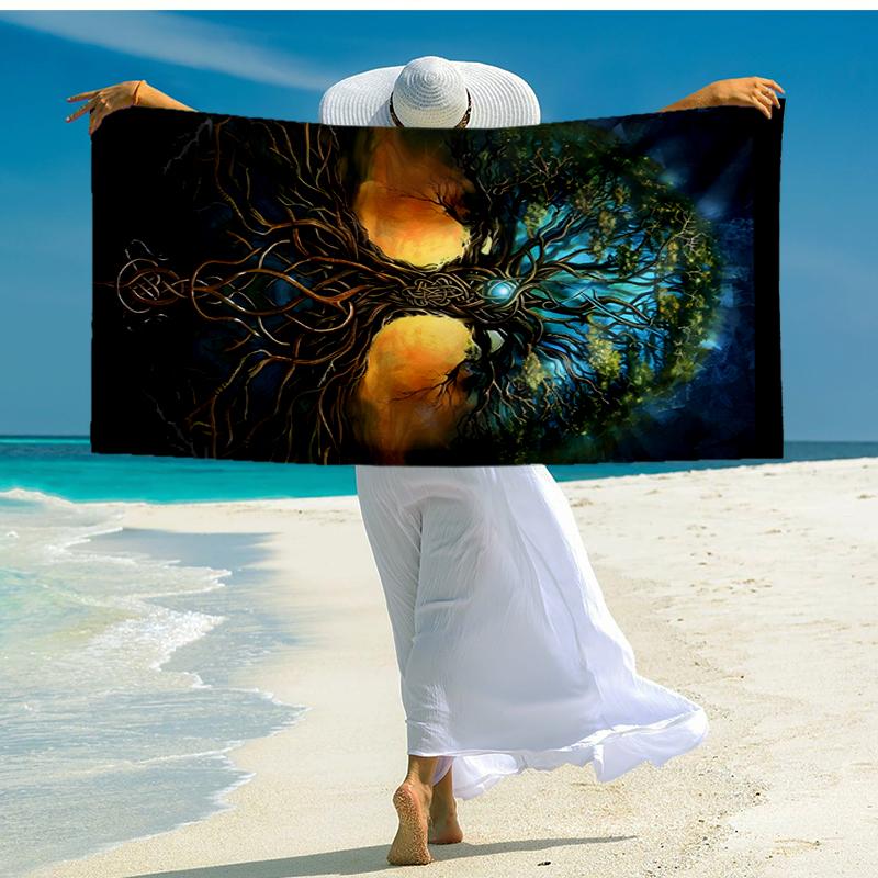 Viking Runes & Tree of Life Fashion Beach Towel: Ideal for Summer Adventures Soft, absorbent and quick drying suitable for swimming and bathing