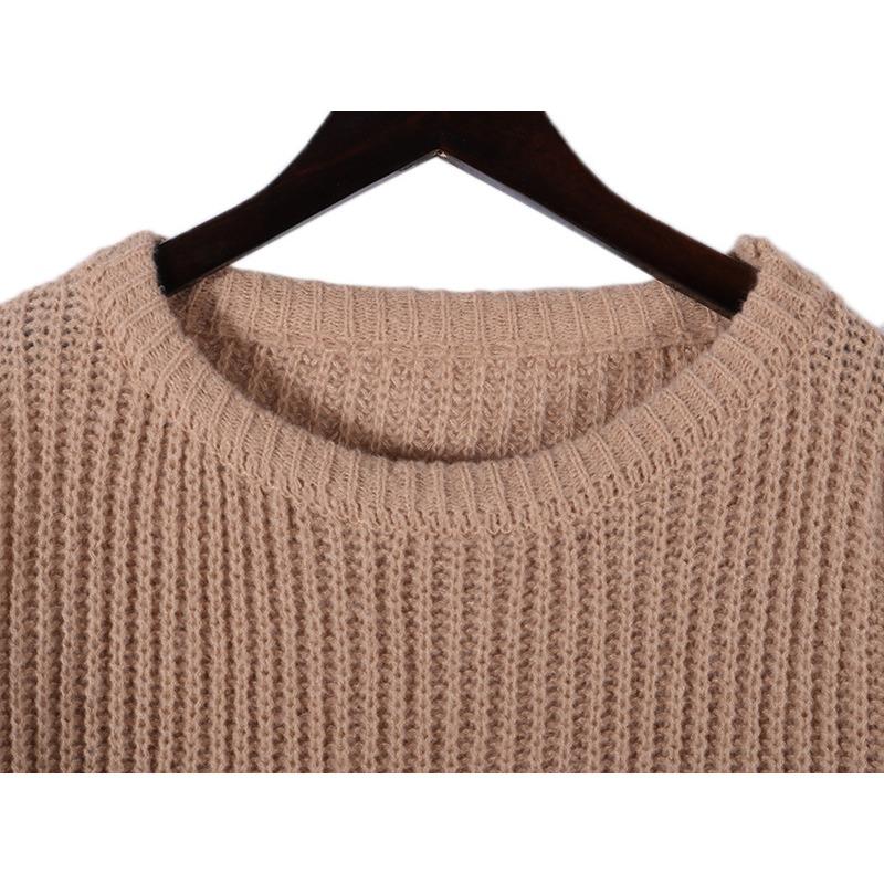Осень и зима новый женский свободный простой пуловер круглый вырез длинный рукав вязаный повседневный свитер