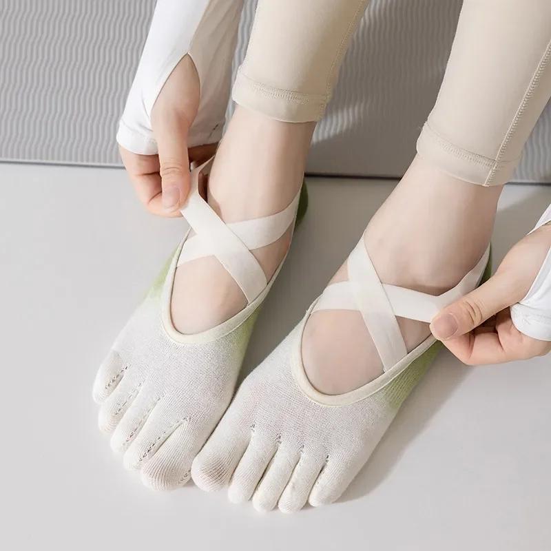 Носки для йоги с пятью пальцами, дышащие, с открытой спиной, бандажные, балетные, пилатесные, женские, профессиональные, силиконовые, нескользящие, танцевальные, спортивные носки