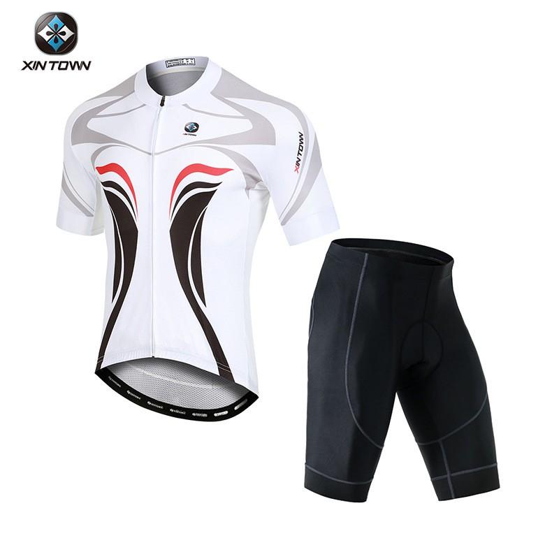 Mens Cycling Jersey Shorts Set - Quick-Dry Breathable Short Sleeve Kit Road Bike Riding In