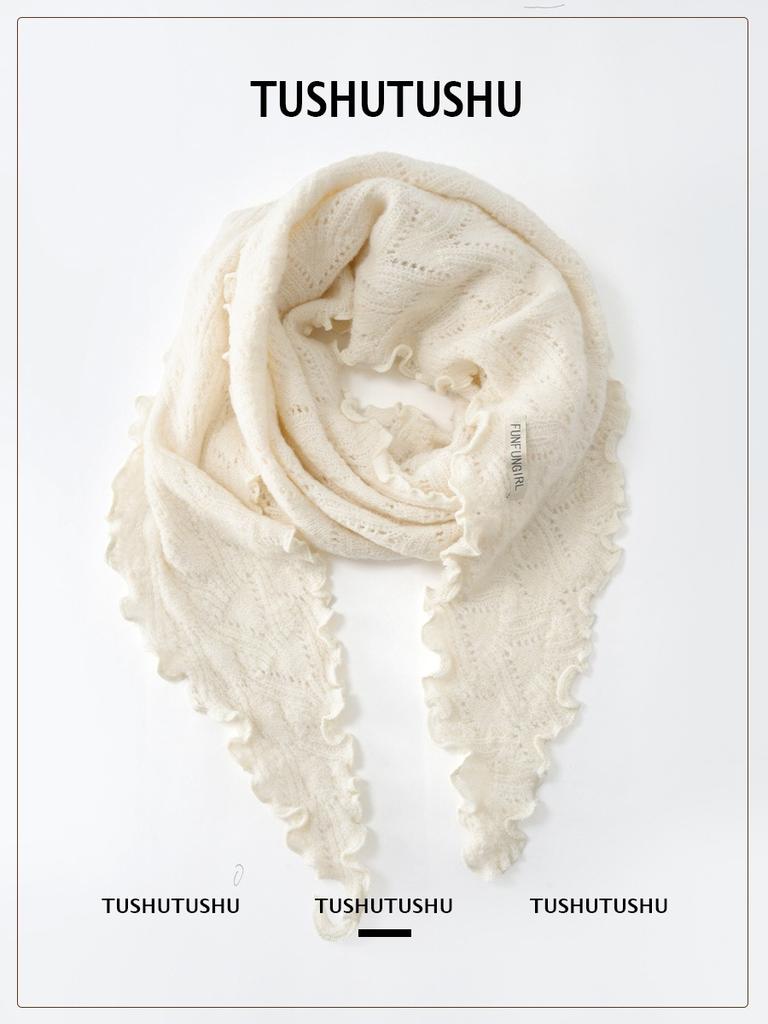 Autumn and winter wool scarf triangle scarf knitted hollow light luxury high-end shawl women's foreign travel ethnic style cloak
