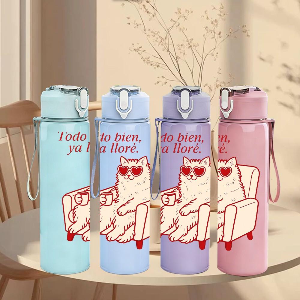 1PC Hugs From Here Love Quote Print 750ml Color Plastic Sports Water Bottle Leakproof Flip Straw Lid Suitable for Sports Office Home Use