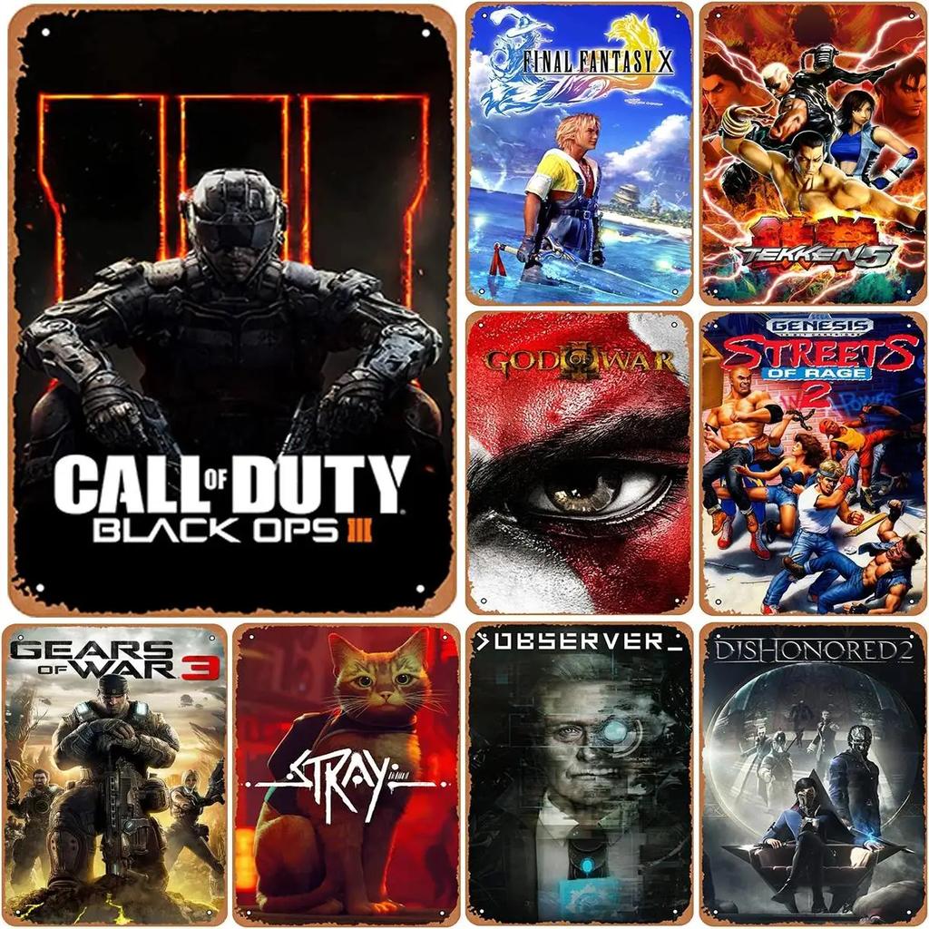 Vintage Video Game Metal Tin Signs Call of Duty Fantasy Wall Art Poster for Game Room Garage Man Cave Cafe Bars Pubs Decoration