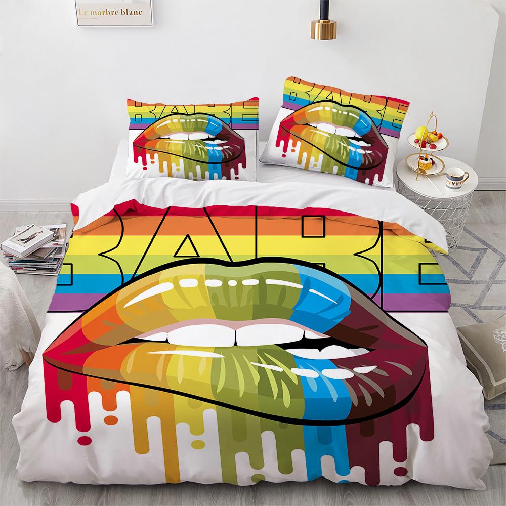 3D Print Red Lips Duvet Cover Set Sexy Theme Romantic Style For Girls Women Couple Bedding Set King Queen Size With Pillowcase