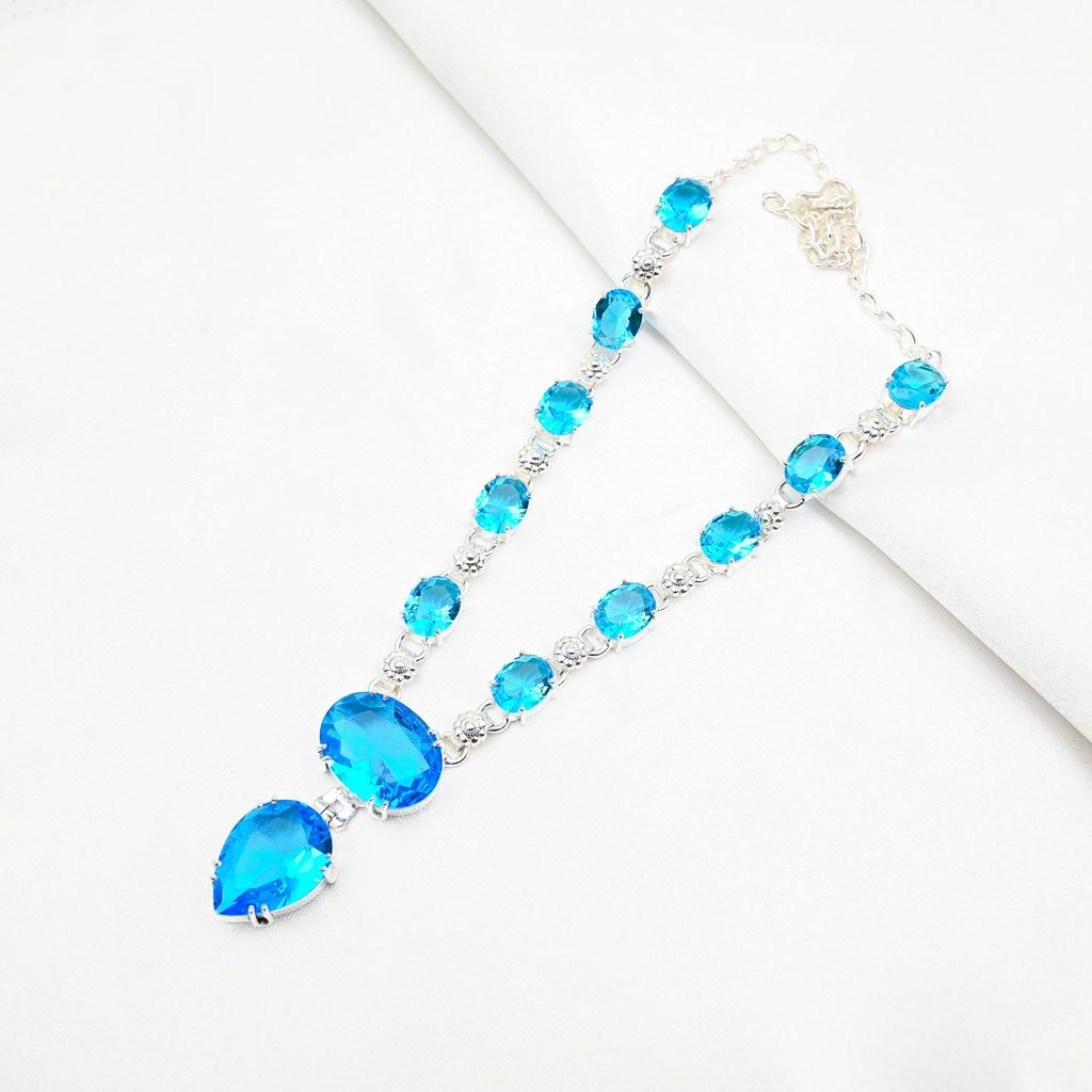 Ожерелье с голубым топазом, драгоценные камни, ожерелье из чистого серебра 925 пробы, ювелирные изделия ручной работы, ожерелье с камнем по рождению, подарок для него