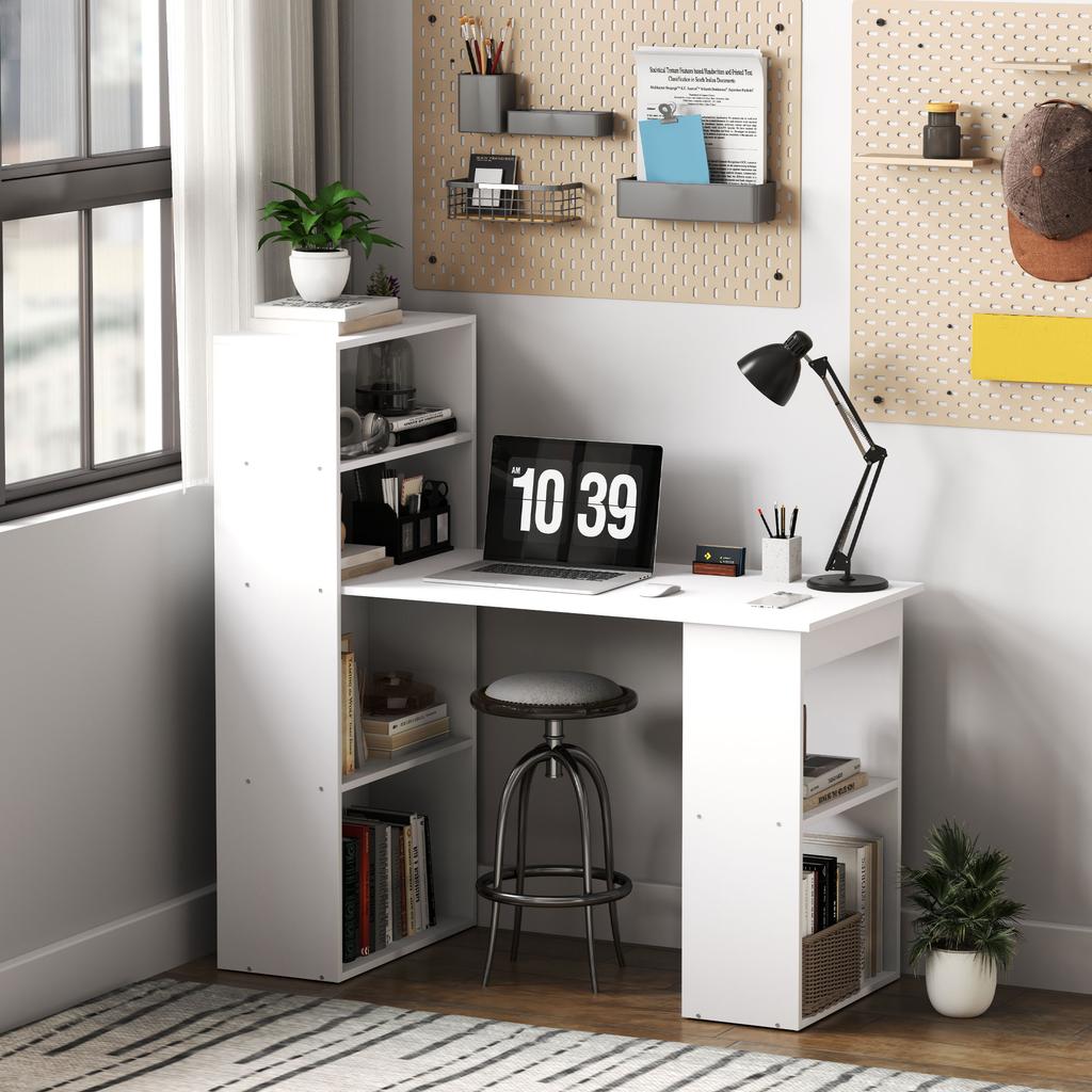 Desk Office Table Computer Desk, 2 Shelves, 5 Shelf Boards, 120 cm x 55 cm x 120 cm, White