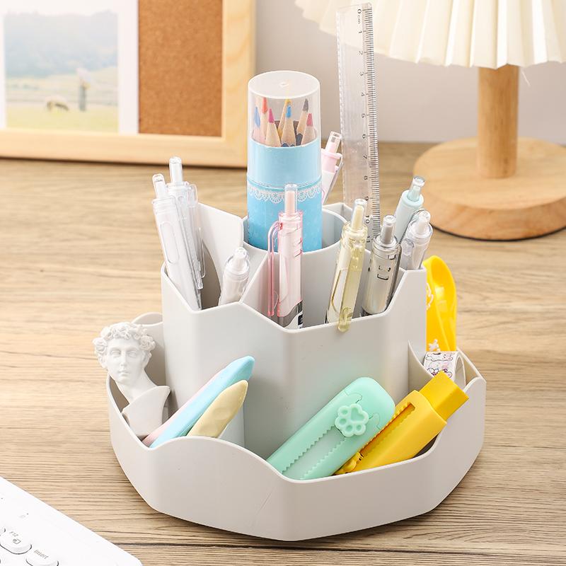 Large Capacity Plastic Rotating Pen Holder Storage Box Office Student Desktop Stationery Storage Container Learning Supplies
