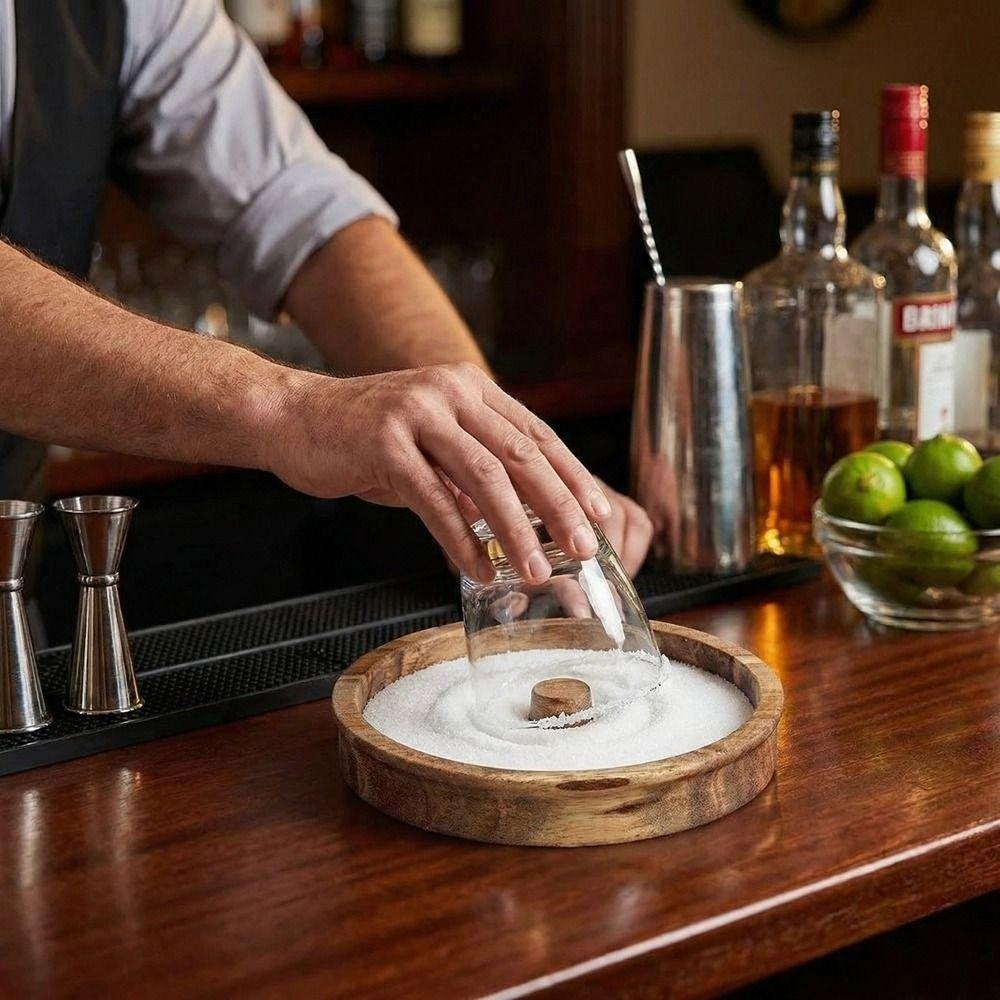 Portable Seasoning Dish Wooden Sugar Edge Box Margarita Salt Rimmer Drinks Garnish