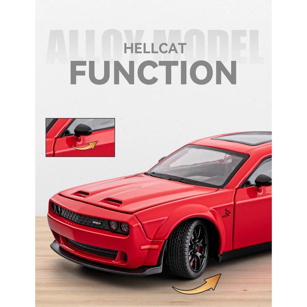 1/24 Dodge Challenger Hellcat Redeye SRT Alloy Sports Car Model Scale Car Diecast Metal Vehicle Sound and Light Childrens Toy Gifts