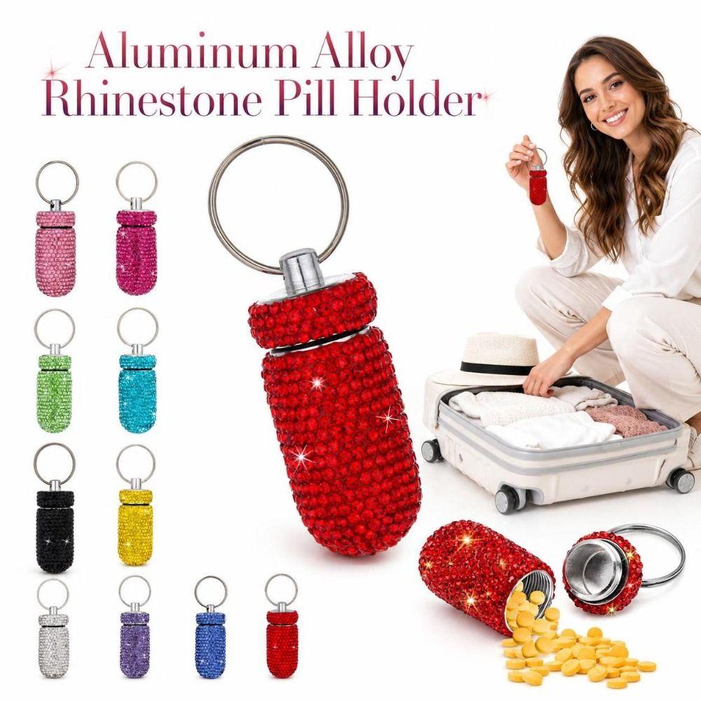 Waterproof Rhinestone Pill Holder Sparkly Portable Pill Case  Outdoor Travel