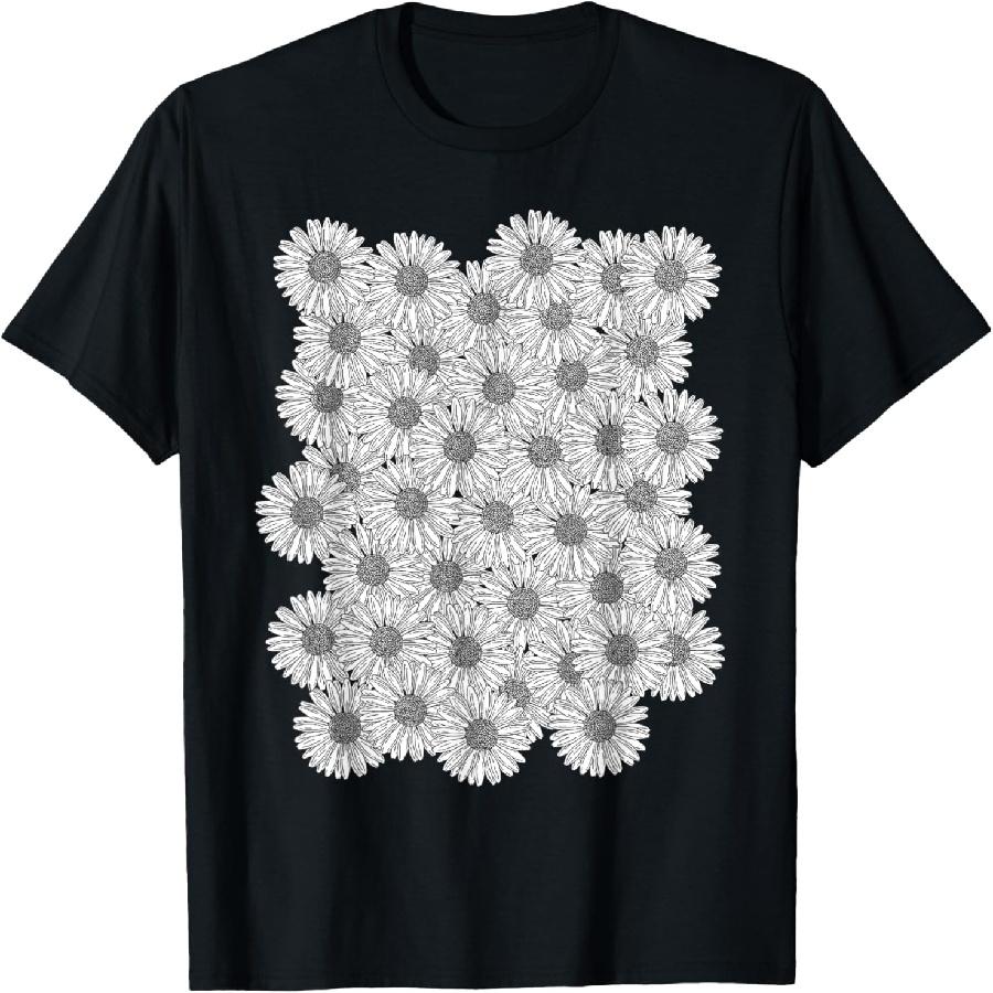 Black Flower Daisy Chrysanthemum Gerbera T-Shirt