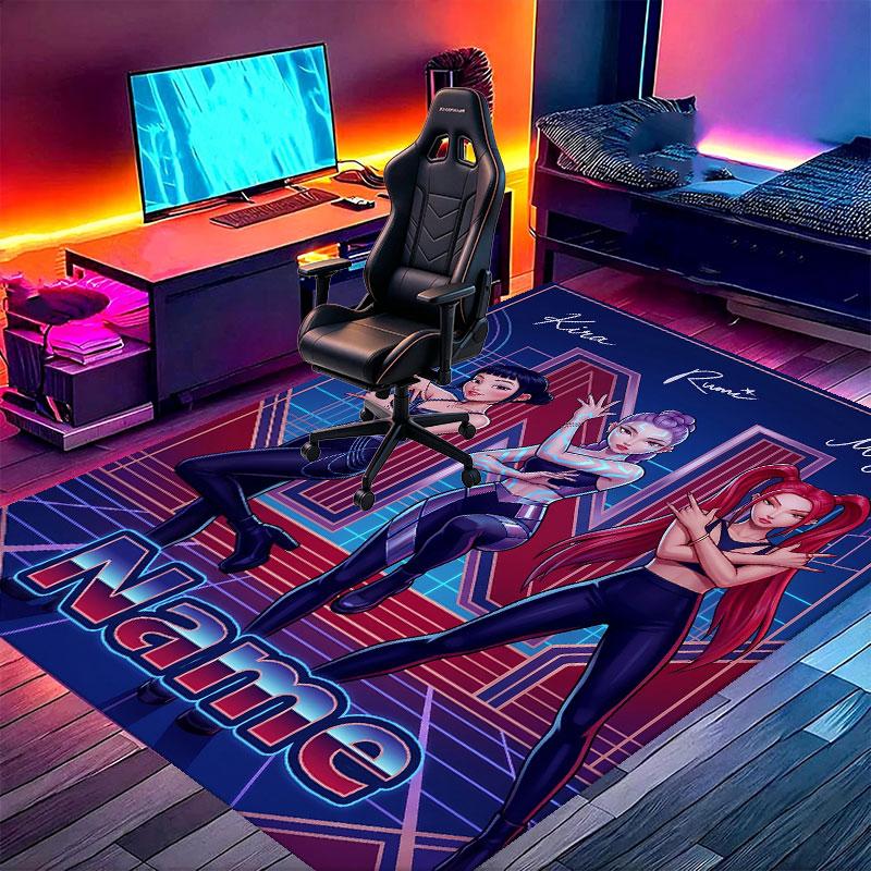 Custom Name Personalized Kpop Demon Hunter Print Carpet, Versatile Home Decor Rug, for Playroom, Apartment, Balcony, Entryway, Hallway Gift