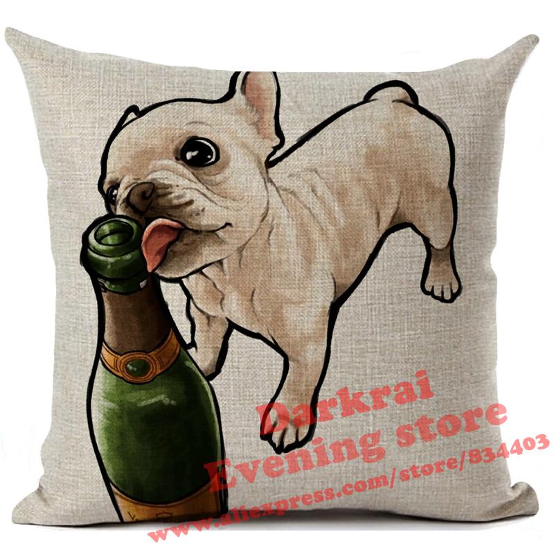Funny French Bulldog Printed Linen Cushion Cover Home Decoration Pillow Case Living Room Decor Throw Pillows 45X45Cm