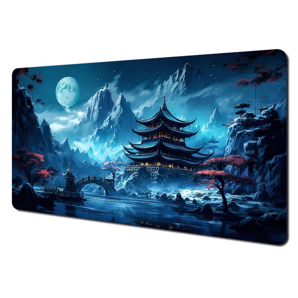 Romantic Cherry Blossoms And Pagoda Design Large Mouse Pad Desk Mat Stitched Edge Nonslip Durable Gaming Pad Tapis De Souris