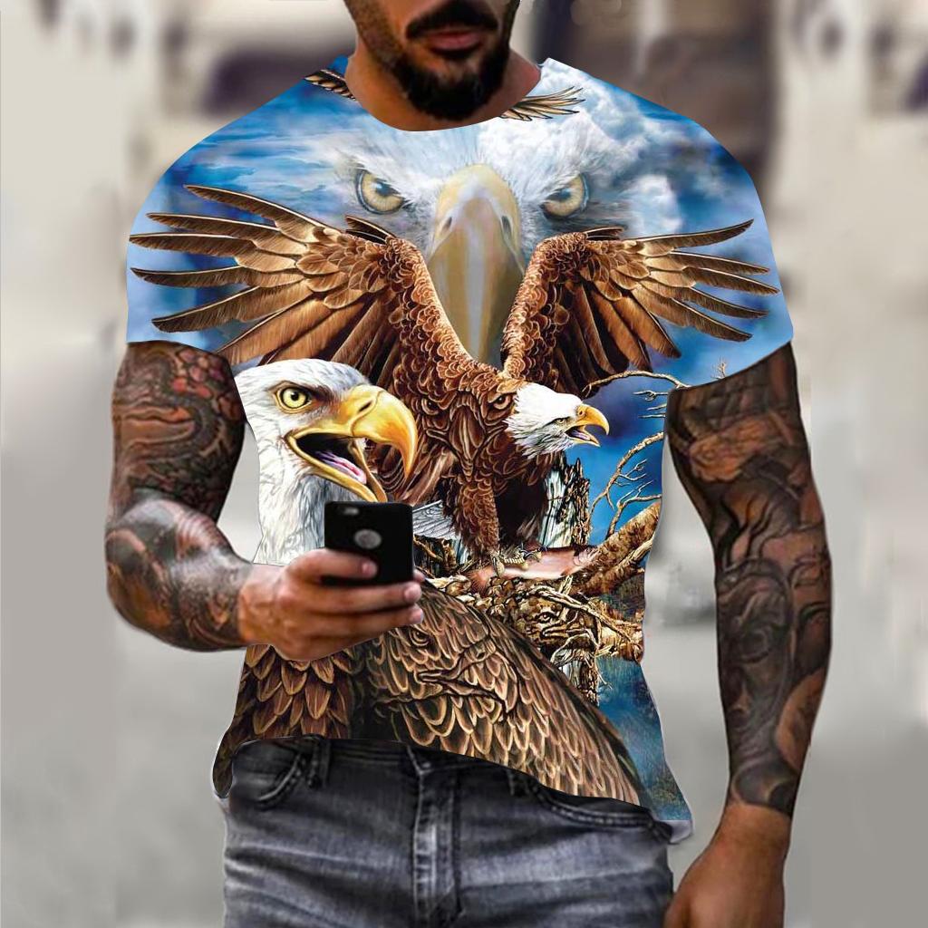 Fun 3D Animal Eagle Print Men's T-shirt Hip Hop Trend Street Casual Round Neck Short Sleeve Loose Top